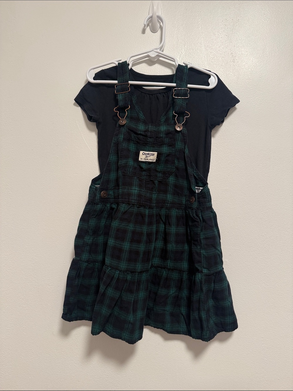 OshKosh B'gosh Dark Green and Black Plaid Overall Dress